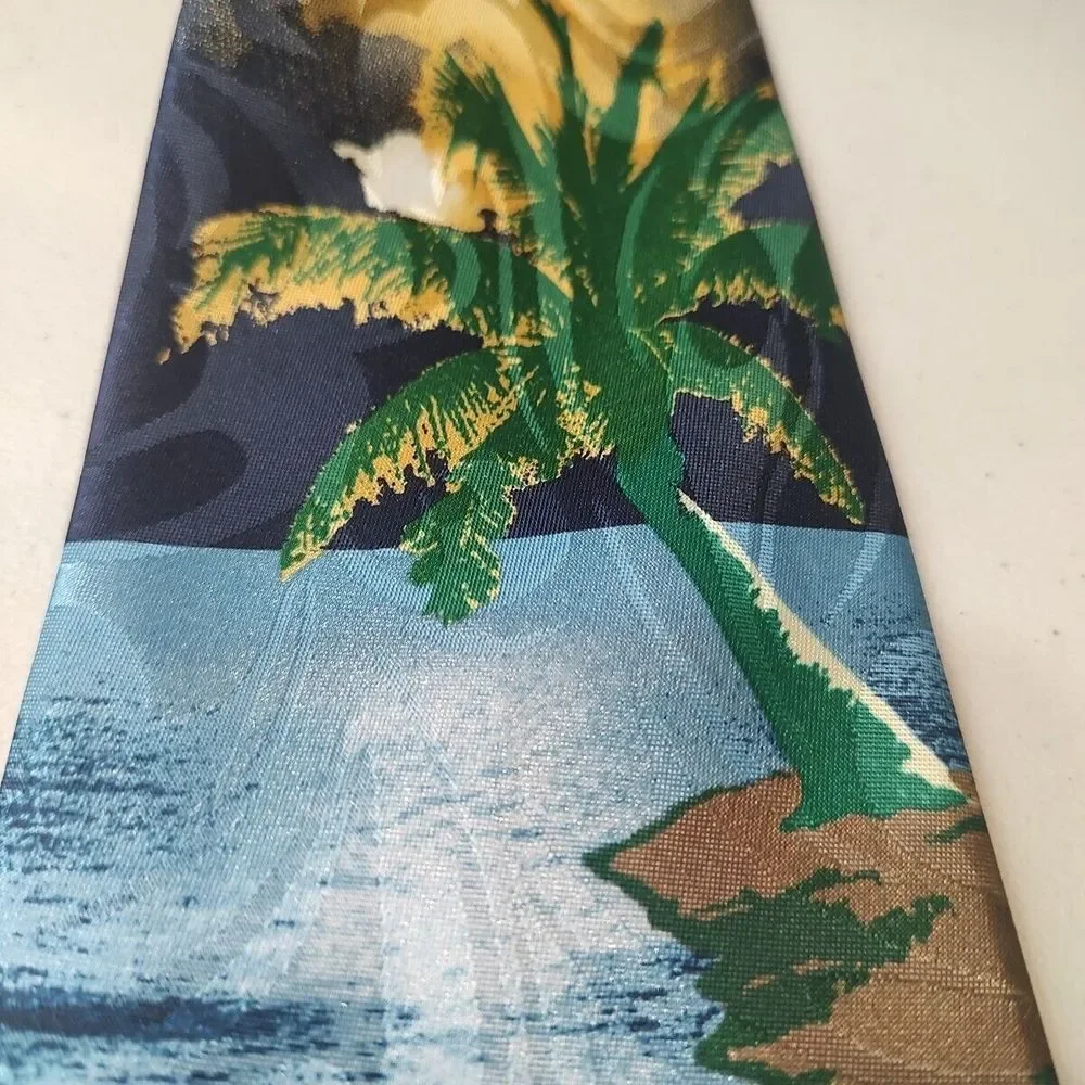 STEVEN‎ HARRIS Hawaii Silk Sunset Palm Trees Ocean NECK TIE Holiday Vacay